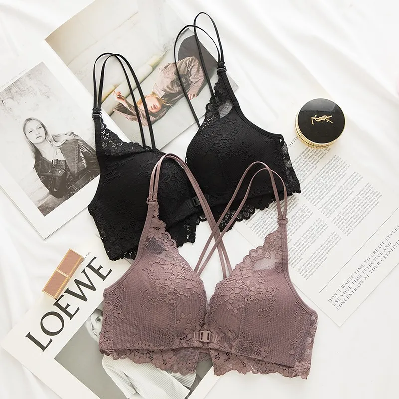 上品さたっぷり 谷間メイク フロントホック 美胸 A-Cカップ レース 切り替え ノンワイヤー フェミニン ブラ・ショーツセット