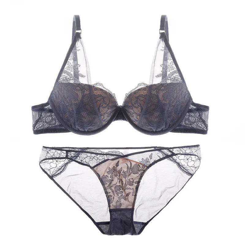 （B-Eカップ）セクシー フランス系 ノンワイヤー 無地 パッドあり ブラ・ショーツセット