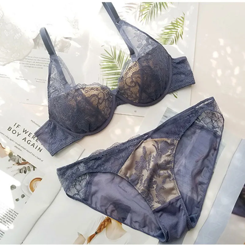 （B-Eカップ）セクシー フランス系 ノンワイヤー 無地 パッドあり ブラ・ショーツセット
