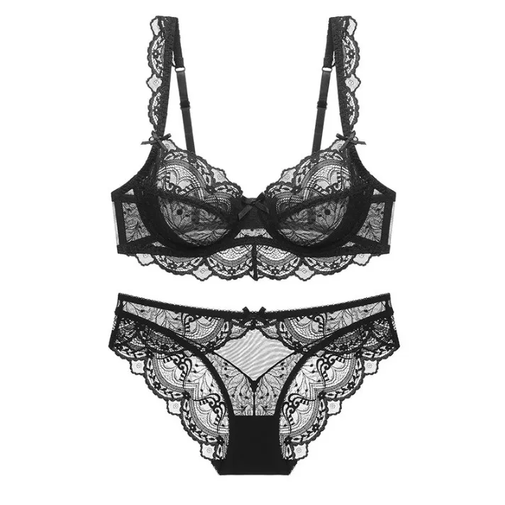 【総レース】A-Eカップ 透かし彫り 後ろホック 調節可 ワイヤー入り ブラ・ショーツセット