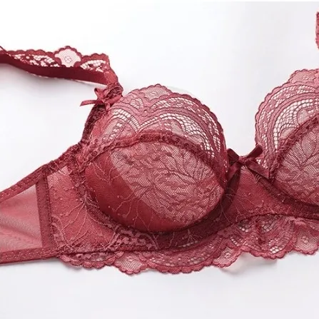 【総レース】A-Eカップ 透かし彫り 後ろホック 調節可 ワイヤー入り ブラ・ショーツセット