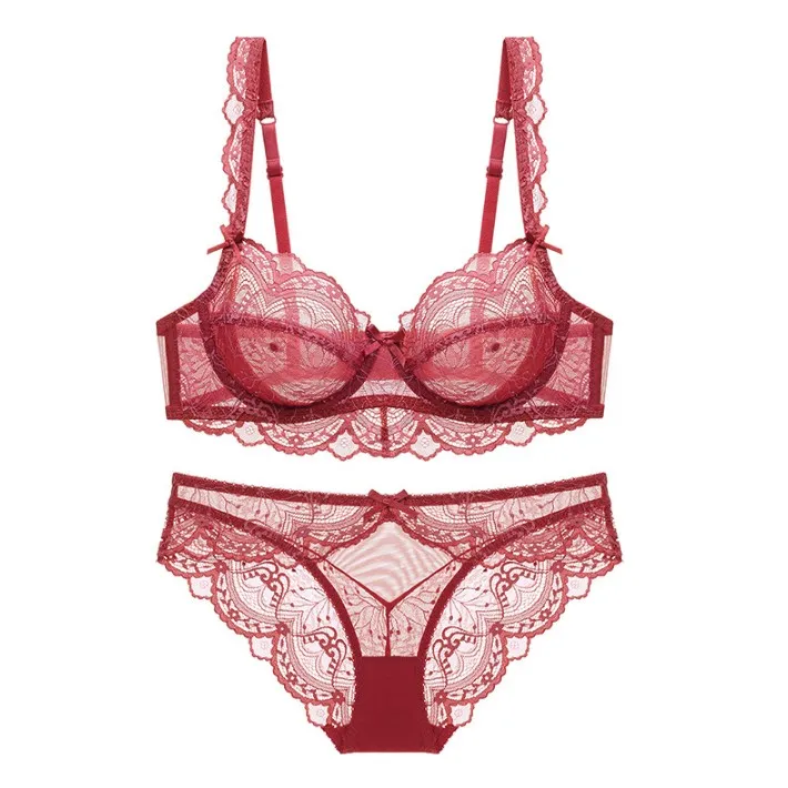 【総レース】A-Eカップ 透かし彫り 後ろホック 調節可 ワイヤー入り ブラ・ショーツセット