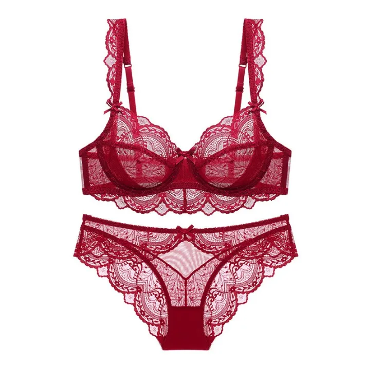 【総レース】A-Eカップ 透かし彫り 後ろホック 調節可 ワイヤー入り ブラ・ショーツセット