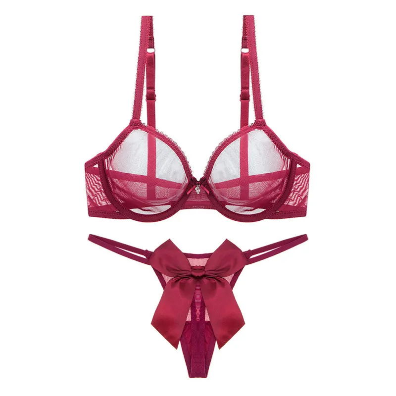 圧倒的なセクシー レース 透け感 ワイヤー入り 大きいサイズ A-Eカップ Tバック ブラ・ショーツセット