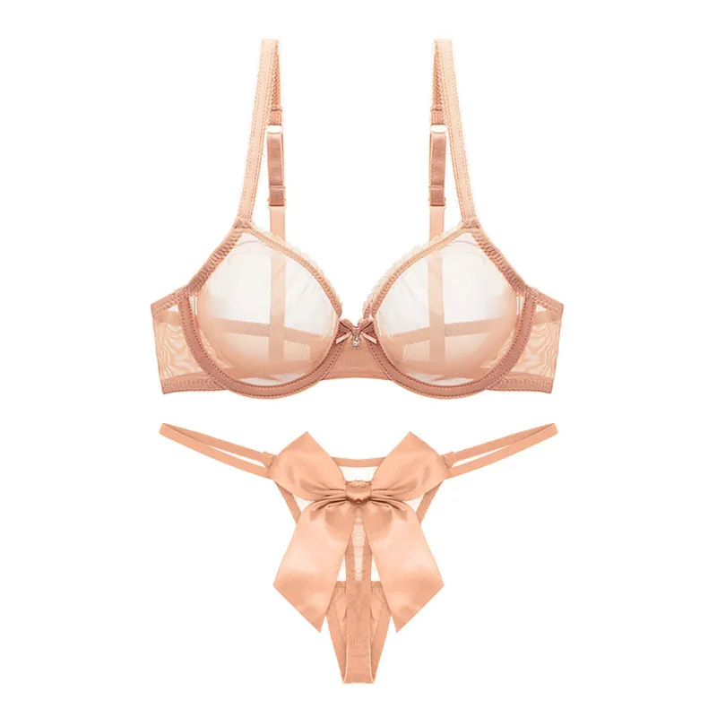 圧倒的なセクシー レース 透け感 ワイヤー入り 大きいサイズ A-Eカップ Tバック ブラ・ショーツセット