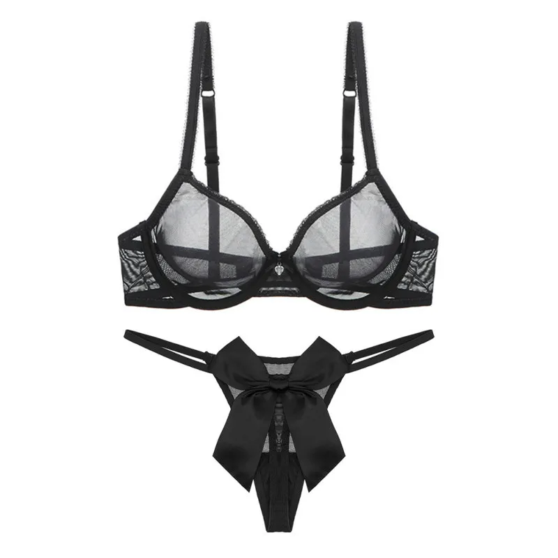 圧倒的なセクシー レース 透け感 ワイヤー入り 大きいサイズ A-Eカップ Tバック ブラ・ショーツセット