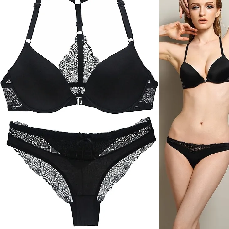 今季マストバイ フロントホック ワイヤー入り 谷間メイク A-Cカップ セクシー ブラ・ショーツセット