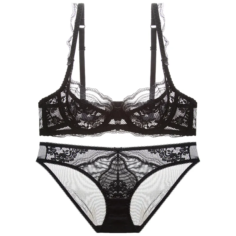 スケスケ レース 谷間メイク ワイヤー入り A-Eカップ セクシー 単品販売可能  薄い ブラ・ショーツセット