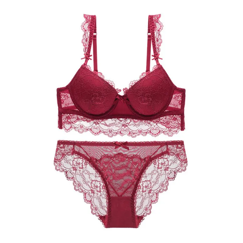 一目惚れ 美胸 B-Dカップ レース 脇高 透かし彫り 切り替え ワイヤー入り ブラ・ショーツセット