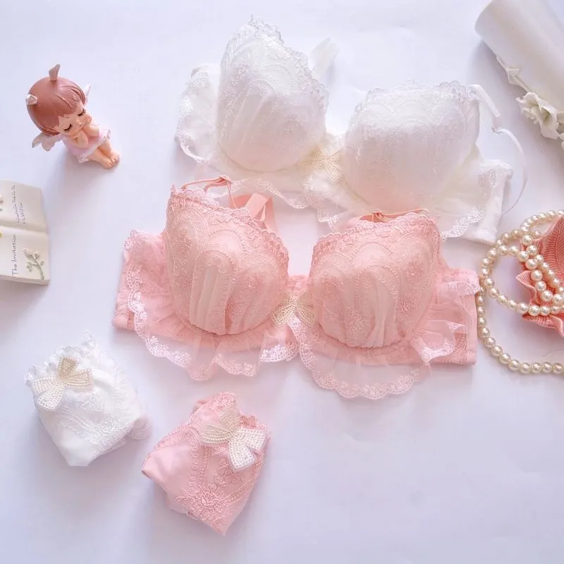 スウィート ハミ肉ゼロ ワイヤー入り A-Eカップ 刺繡 レース 盛れる ブラ・ショーツセット