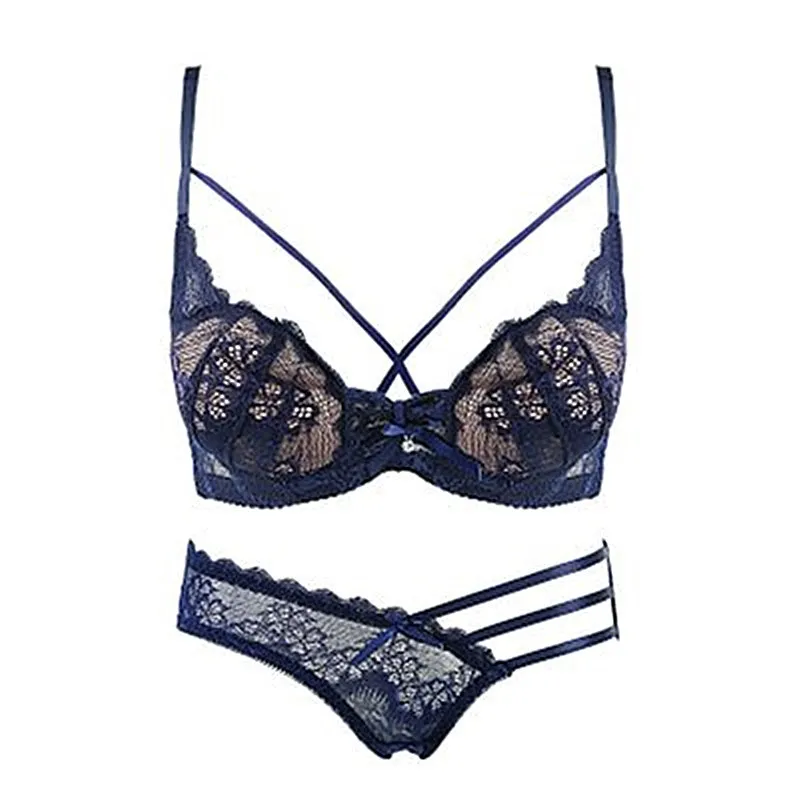 エレガント 美乳 透かし彫り ワイヤー入り レース 育乳 A-Cカップ ブラ・ショーツセット