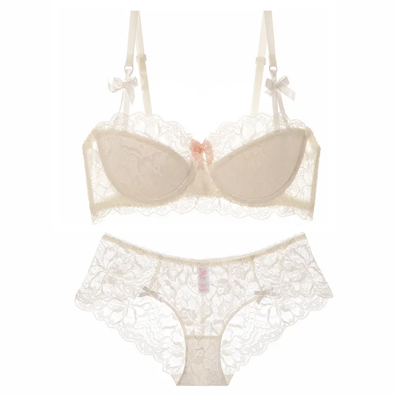 単品販売可能 あざ可愛い リボン レース ワイヤー入り A-Eカップ ハミ肉ゼロ セクシー ブラ・ショーツセット