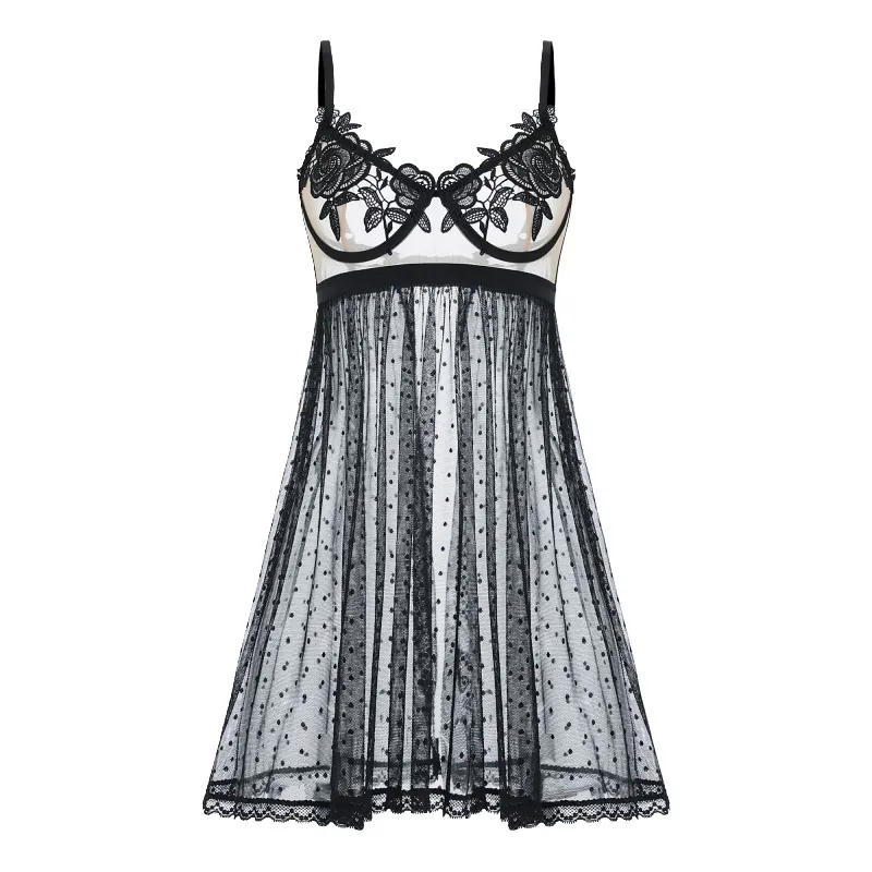美人度アップ 刺繡 レース ドット柄 誘惑 Tバック付き セクシーランジェリー