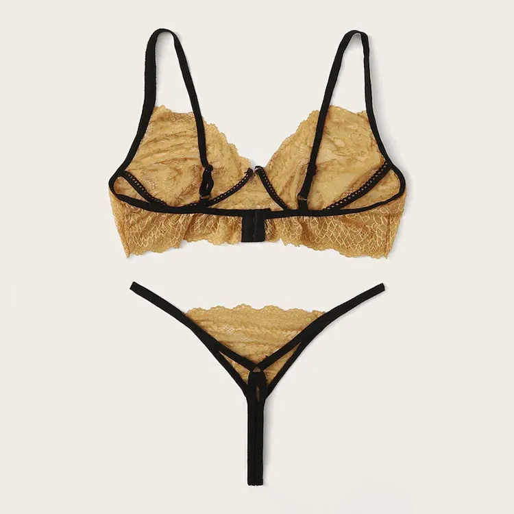ins超人気 スケスケ 配色 レース リボン Tバック 締め付け感ゼロ ノンワイヤー 高通気 ブラ・ショーツセット