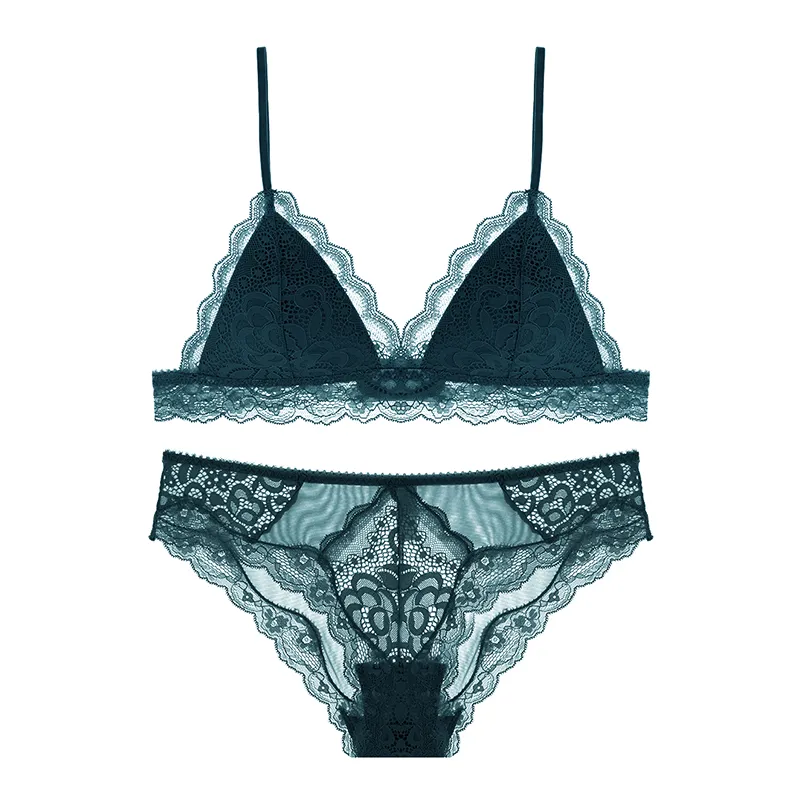 セクシー 薄手 総レース A-Cカップ 三角カップ ノンワイヤー ブラ・ショーツセット