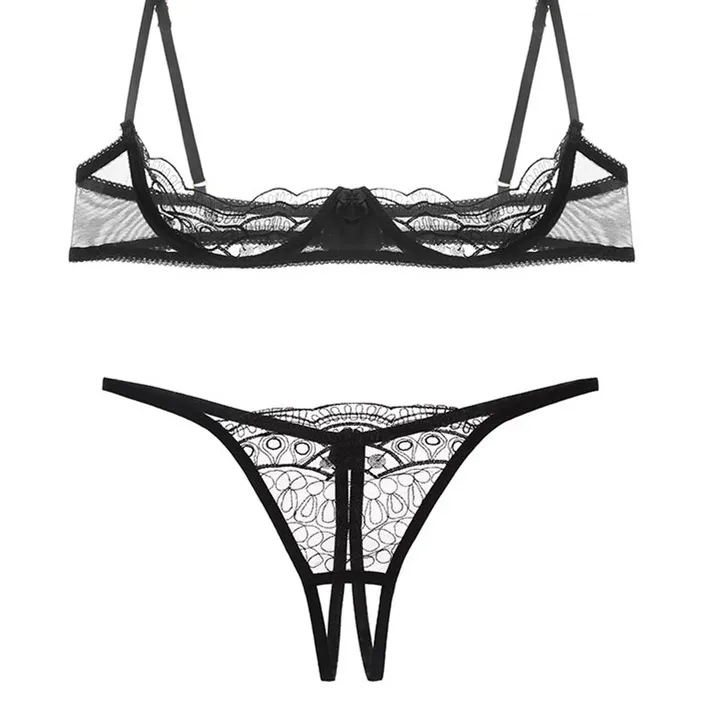 大人女子 セクシー 薄い ワイヤー入り レース スケスケ 露出 メッシュ 美乳 ブラ・ショーツセット