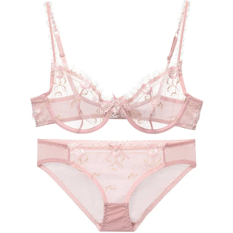 セクシー レース ワイヤー入り 大人女子 A-Dカップ バストアップ刺繡 花柄 ブラ・ショーツセット