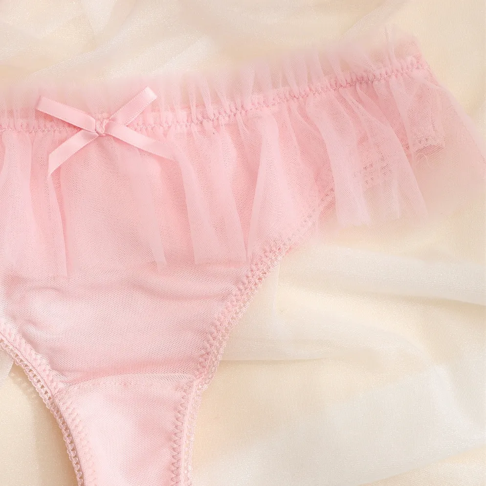 大人可愛い メッシュ セクシー 誘惑 ワイヤー入り 美胸 切り替え リボン ブラ・ショーツセット