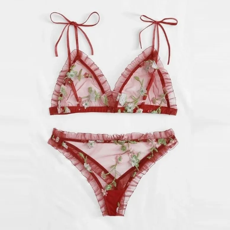 流行の予感 セクシー 透け透け エロい ノンワイヤー ブラ・ショーツセット