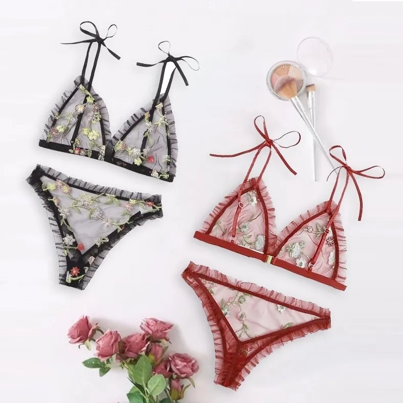 流行の予感 セクシー 透け透け エロい ノンワイヤー ブラ・ショーツセット