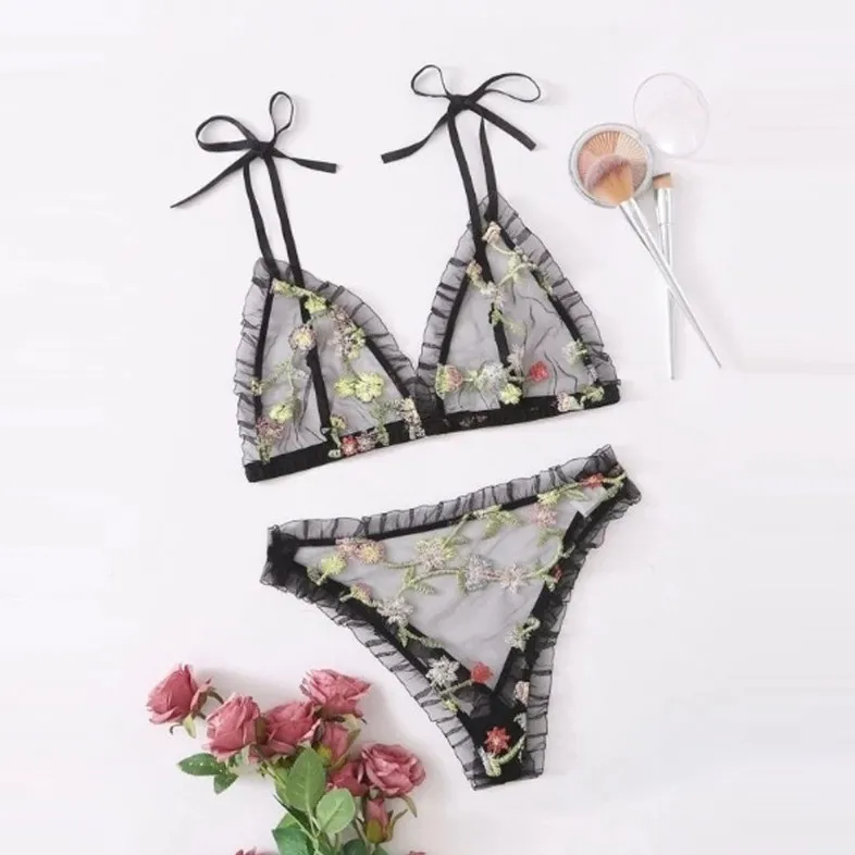 流行の予感 セクシー 透け透け エロい ノンワイヤー ブラ・ショーツセット