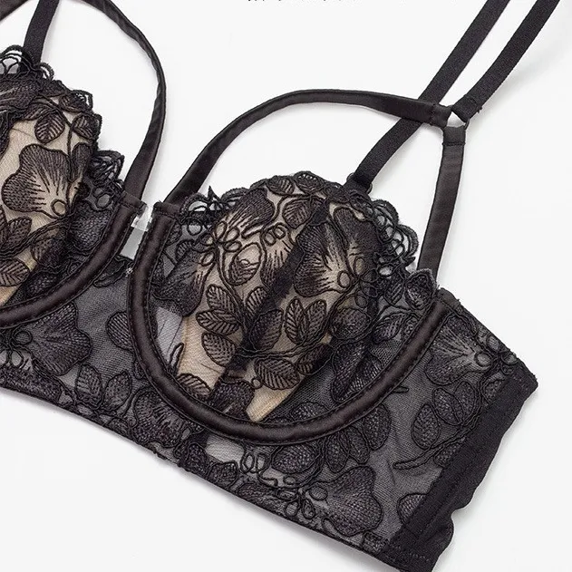 エロ可愛い ソフトワイヤー 胸小さく見え 単品注文 花模様 レース A-Cカップ 超絶 ブラ・ショーツセット