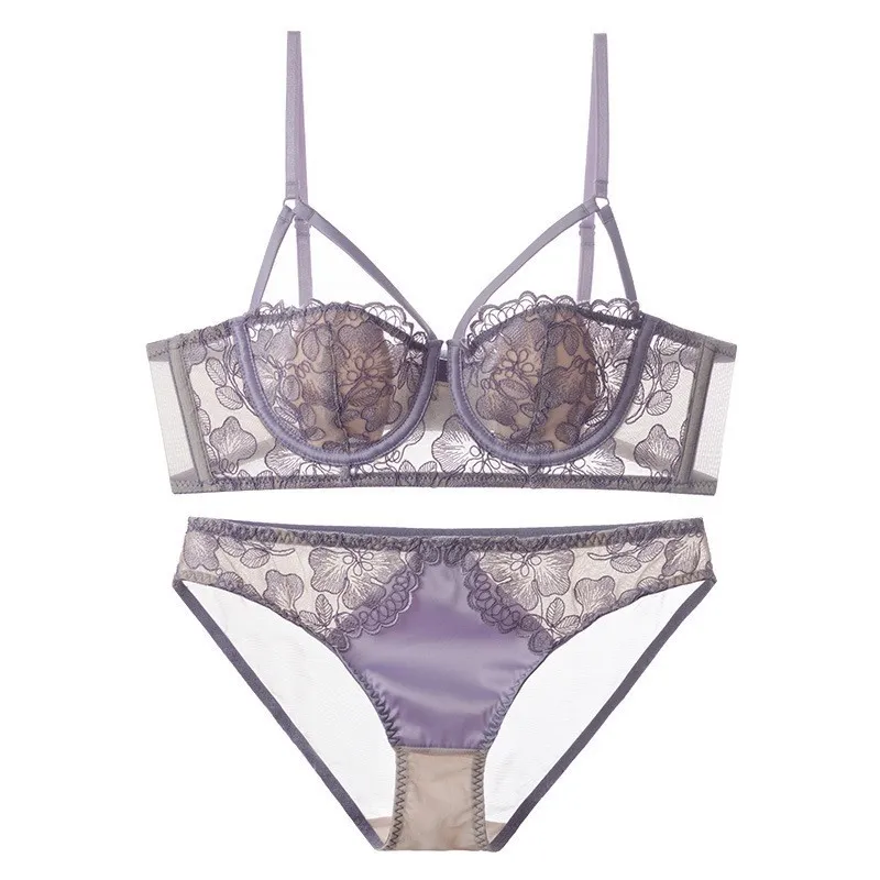 エロ可愛い ソフトワイヤー 胸小さく見え 単品注文 花模様 レース A-Cカップ 超絶 ブラ・ショーツセット
