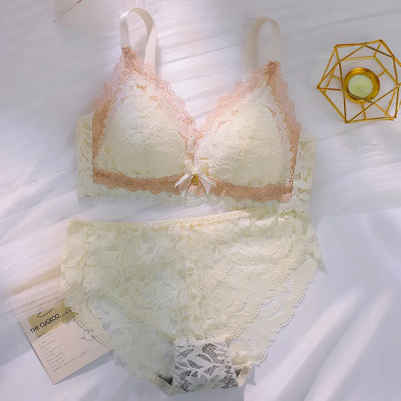 夏を楽しむ 総レース ノンワイヤー 離れ乳改善 蒸れない B-Eカップ 背中すっきり 肌着 ハミ肉ゼロ ブラ・ショーツセット