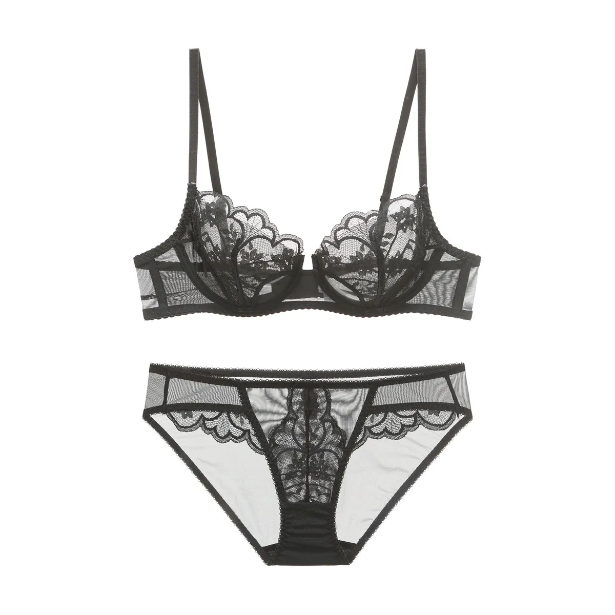 フェミニン 離れ乳改善 ワイヤー入り A-Eカップ レース 美乳 スケスケ ブラ・ショーツセット