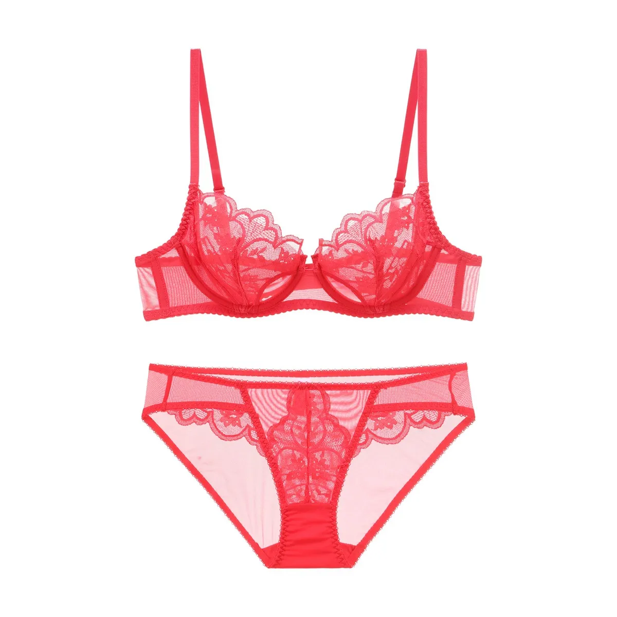 フェミニン 離れ乳改善 ワイヤー入り A-Eカップ レース 美乳 スケスケ ブラ・ショーツセット
