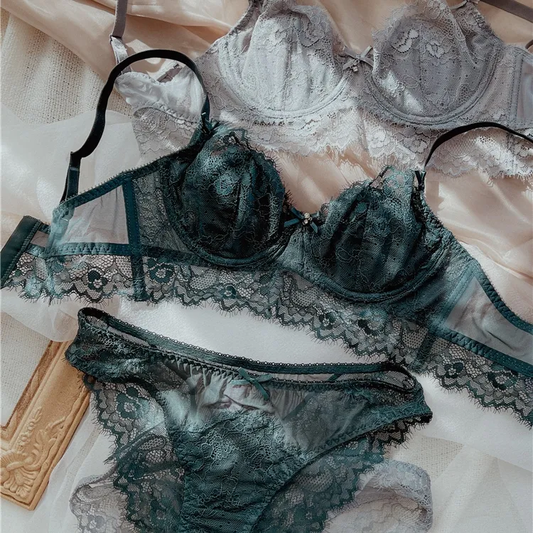 超薄め レース スケスケ ワイヤー入り A-Eカップ セクシー 美胸 ブラ・ショーツセット