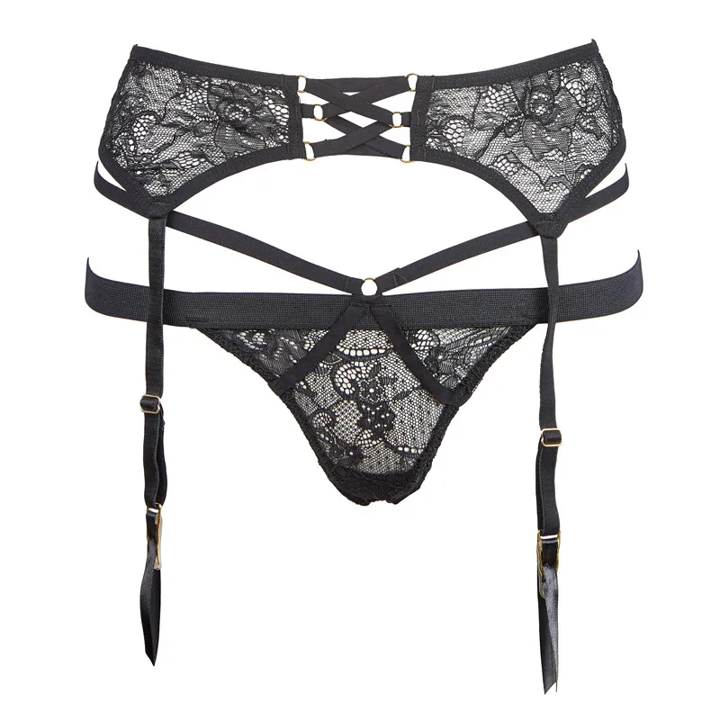 大人女子 セクシー ノンワイヤー 三角カップ レース スケスケ ガーターベルト付き ブラ・ショーツセット