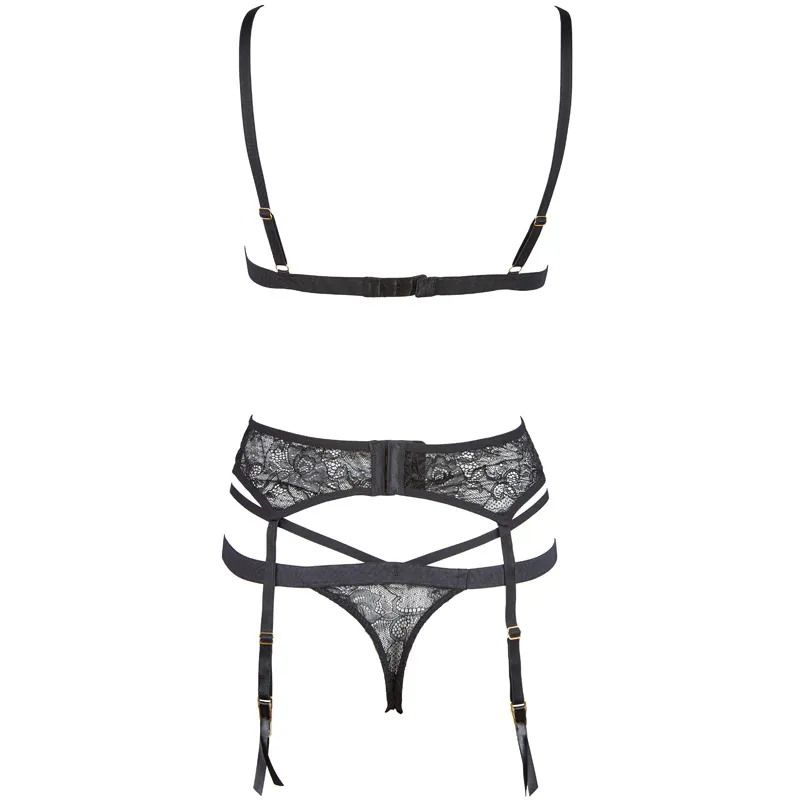 大人女子 セクシー ノンワイヤー 三角カップ レース スケスケ ガーターベルト付き ブラ・ショーツセット