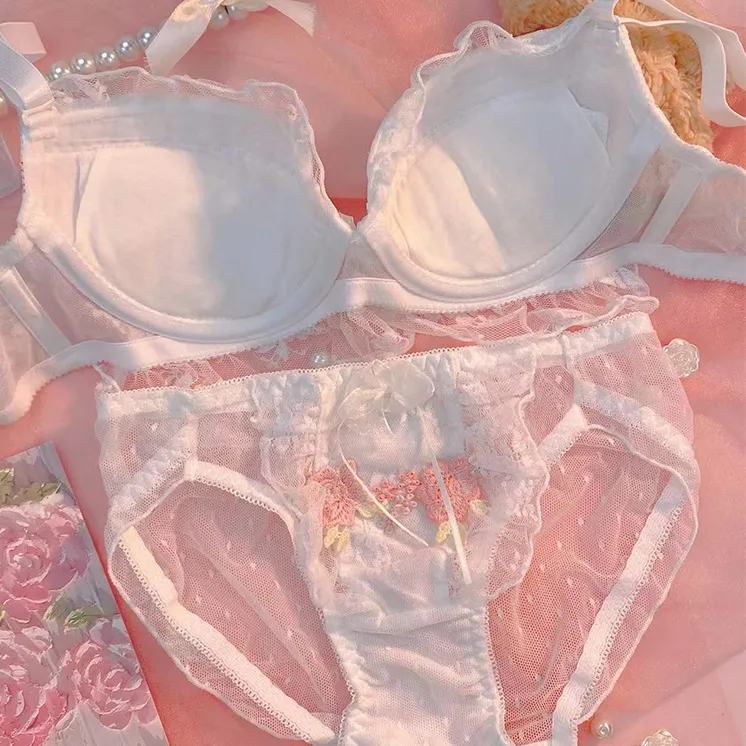 育乳効果 可愛い 中心に寄せ レース 刺繡 A-Eカップ ワイヤー入り 美胸 ブラ・ショーツセット