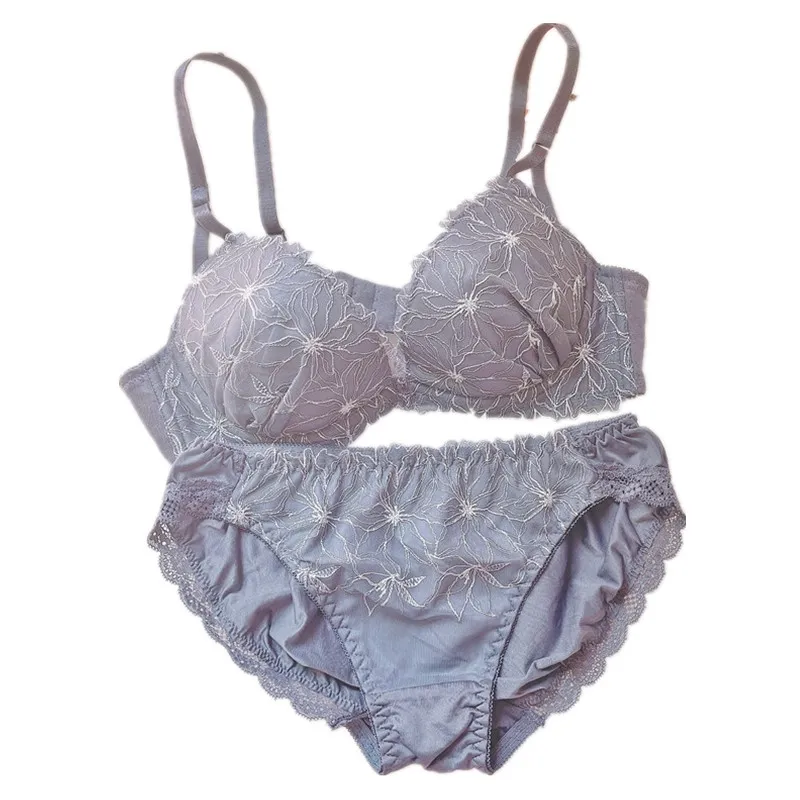 【HOT再入荷】 エレガント 刺繡花柄 深い谷間 A-Fカップ ワイヤー入り ブラ・ショーツセット