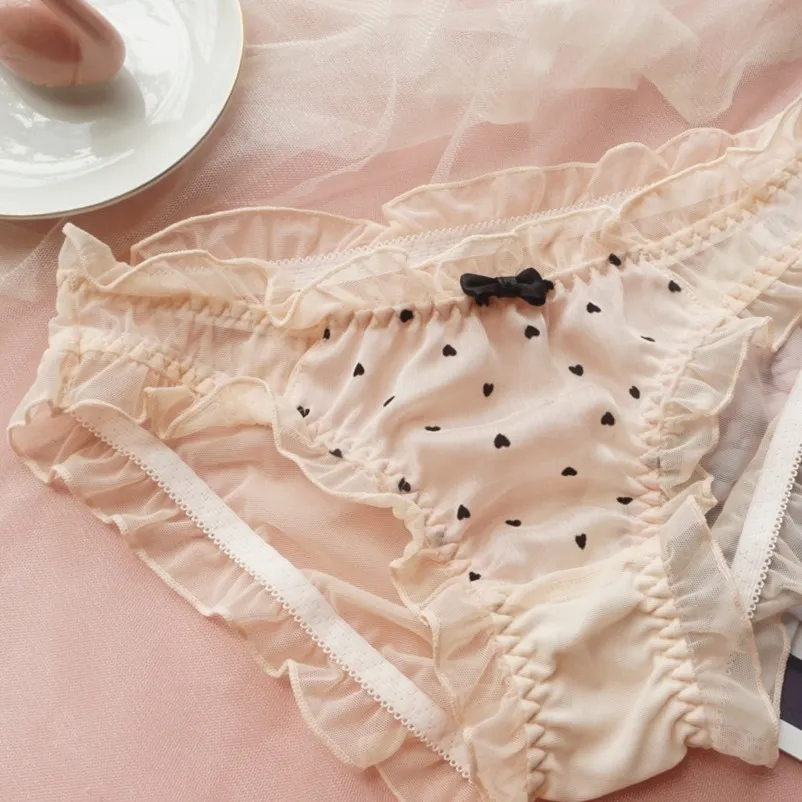 ギャザー飾り A-Eカップ スウィート レース ドット柄 大きいサイズ ノンワイヤー ブラ・ショーツセット