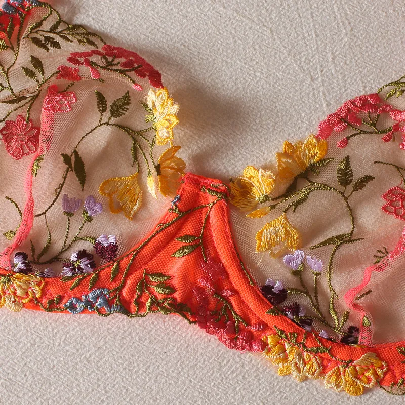 刺繡花柄 セクシー スケスケ ワイヤー入り 華やか 薄い キレイなライン ブラ・ショーツセット