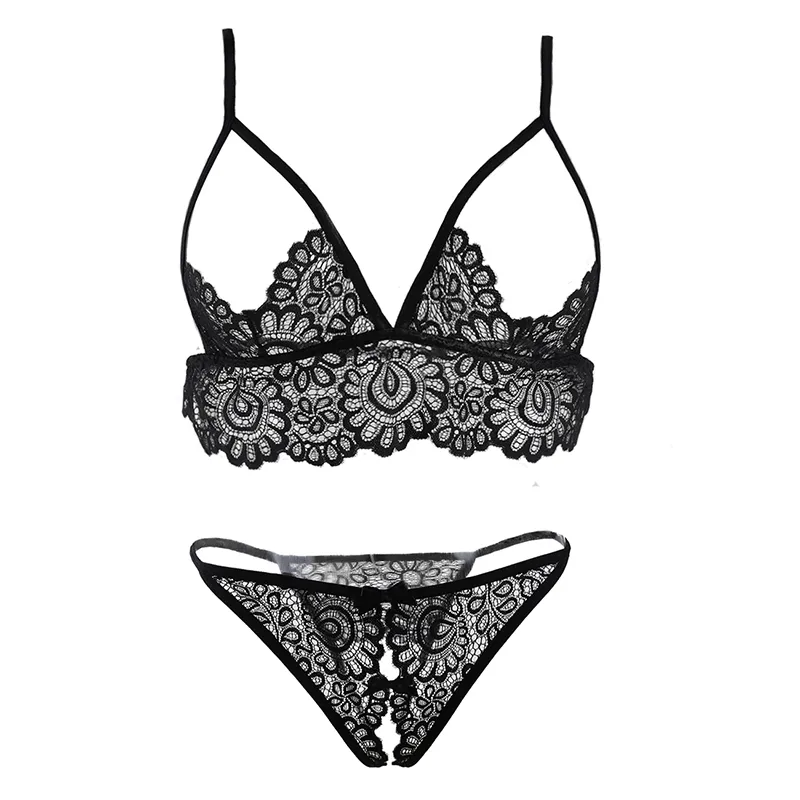 誘惑 レース 透かし彫り 露出 ノンワイヤー 美胸 穴開き 過激エロ 夜の営み ブラ・ショーツセット