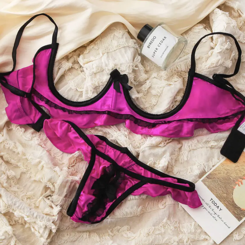 極エロ魅せ メッシュ 乳首露出 リボン付き ワイヤー入り バストアップ 配色 ブラ・ショーツセット