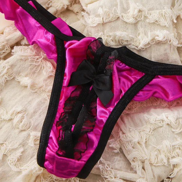 極エロ魅せ メッシュ 乳首露出 リボン付き ワイヤー入り バストアップ 配色 ブラ・ショーツセット