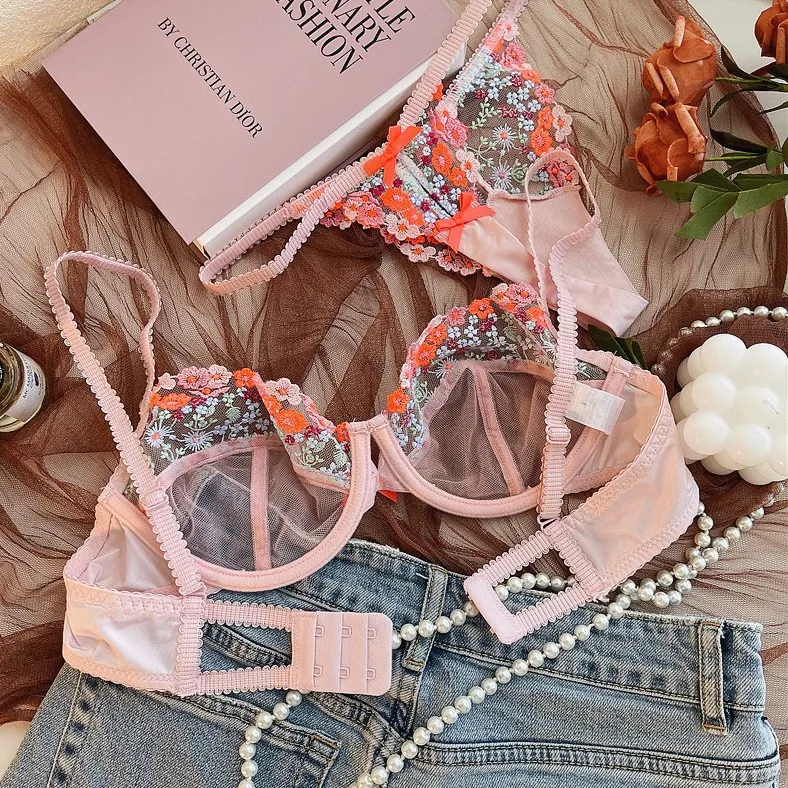 フランス式 A-Cカップ 超薄め メッシュ セクシー 谷間メイク ワイヤー入り ブラ・ショーツセット