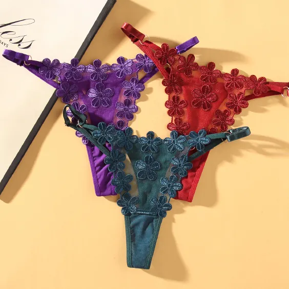 一枚で視線を奪う 刺繡 メッシュ 透け感 7色展開 調整可能 セクシー Ｔバック・タンガ