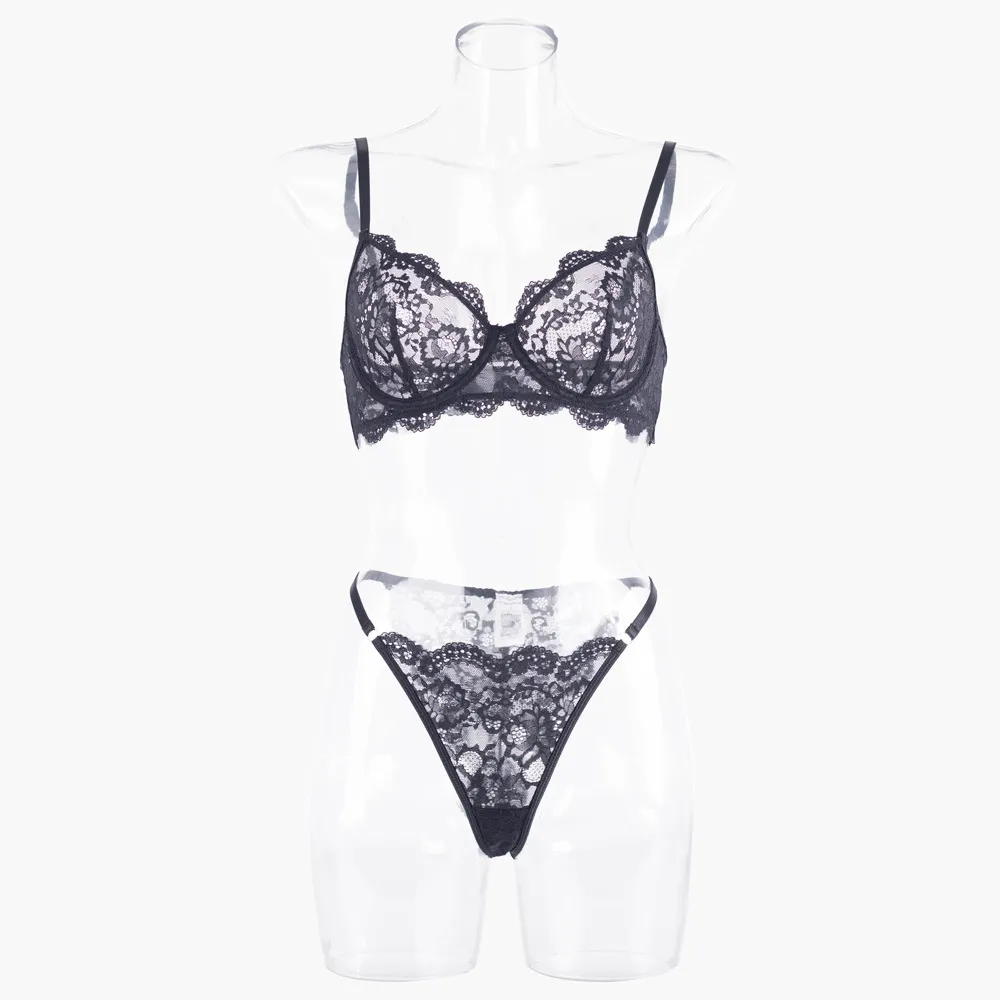 セクシー レース 薄いカップ ワイヤー入り チャーミング 美乳 ブラ・ショーツセット