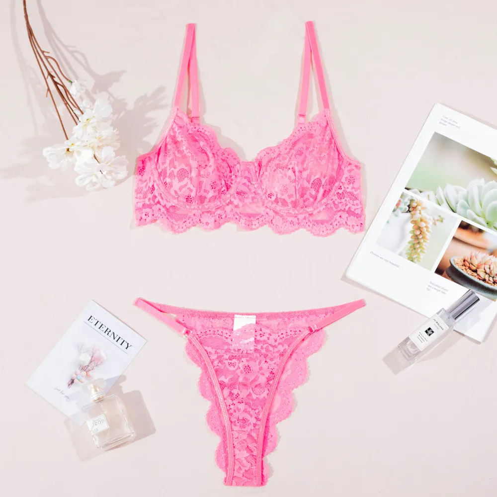 セクシー レース 薄いカップ ワイヤー入り チャーミング 美乳 ブラ・ショーツセット
