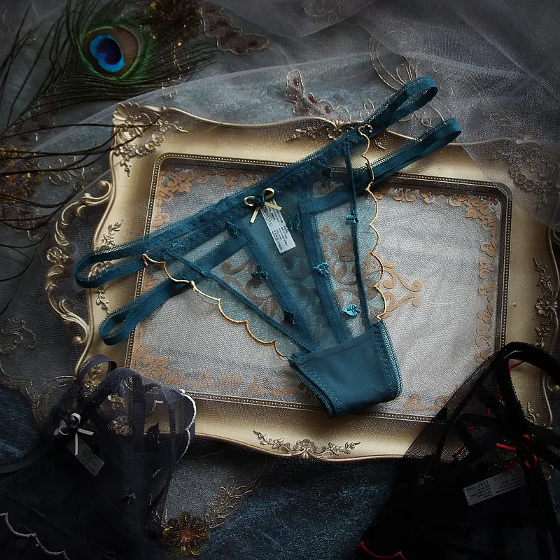 セクシー レース 透かし彫り 無地 刺繍 Ｔバック・タンガ