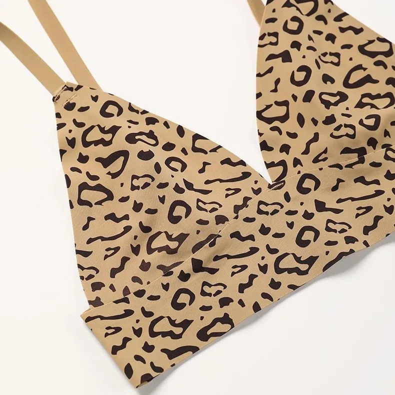 ヒョウ柄 セクシー 誘惑 A-Cカップ ノンワイヤー シームレス ブラ・ショーツセット