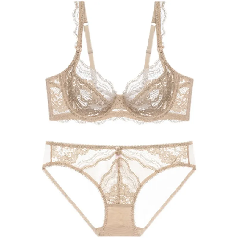 上品さたっぷり 高通気 セクシー ワイヤー入り  谷間メイク A-Eカップ リボン ブラ・ショーツセット