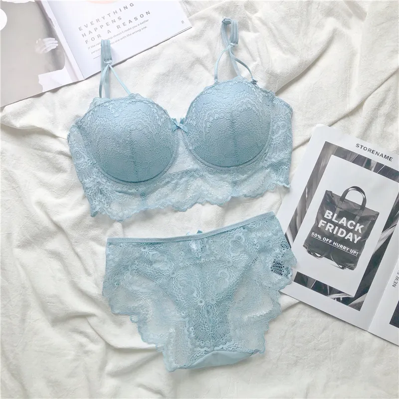 バストアップ 盛れる レース ワイヤー入り 育乳 補正 B-Eカップ 脇高 ブラ・ショーツセット