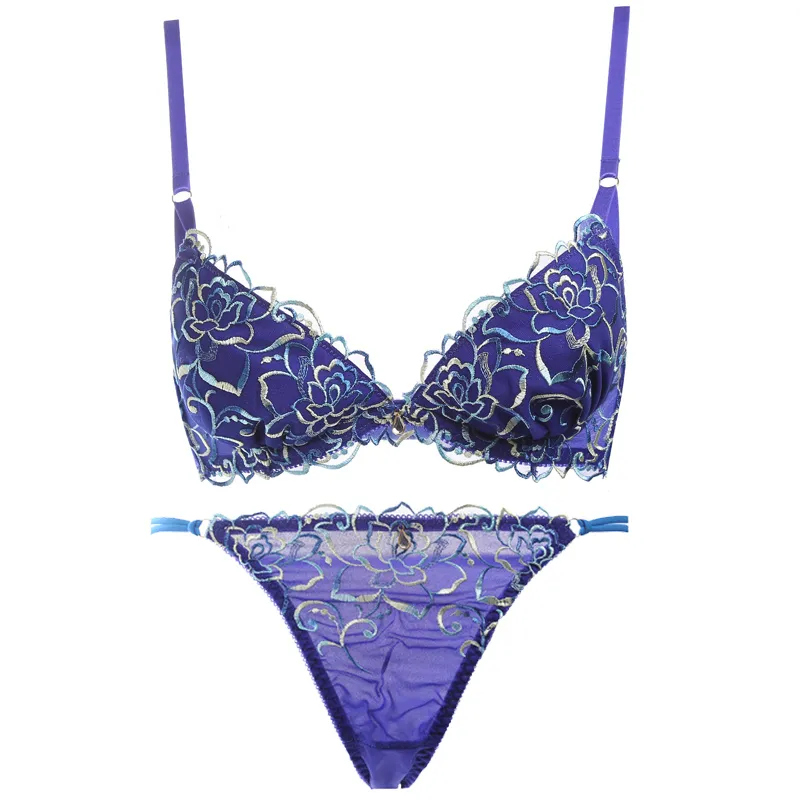 高級感溢れる B-Fカップ レトロ レース 刺繡 ワイヤー入り 盛れる ブラ・ショーツセット