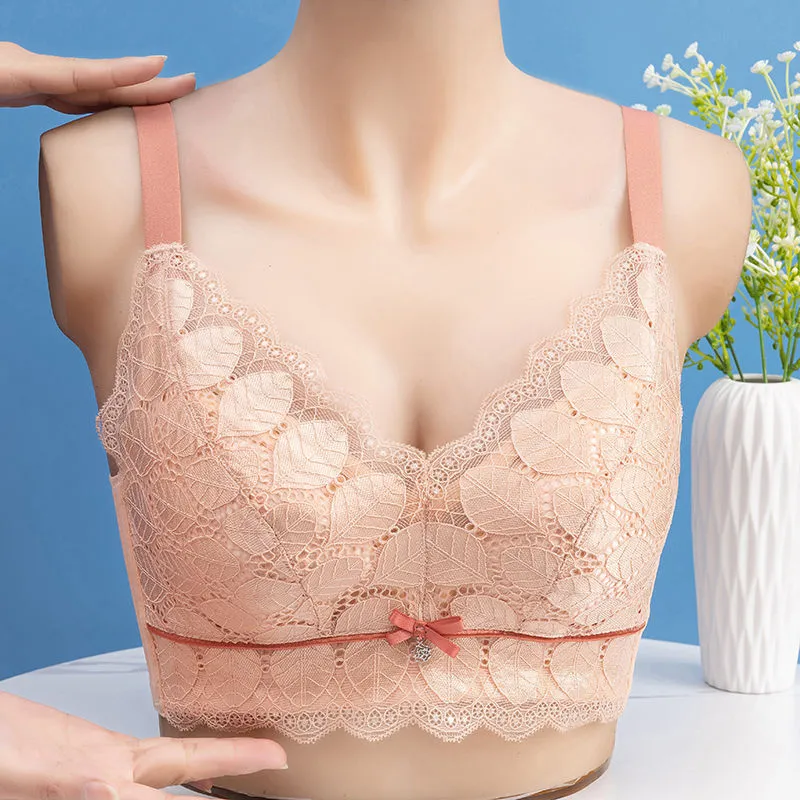 全4色 優しい印象 B-Eカップ ノンワイヤー 柔らかい レース 切り替え リボン ブラ・ショーツセット
